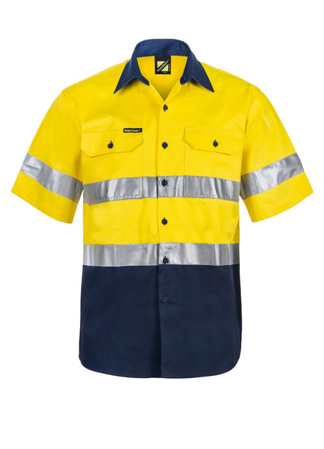 Mens Hi Vis Short Sleeve Cotton Drill Shirt with Reflective Tape (NC-WS4001)