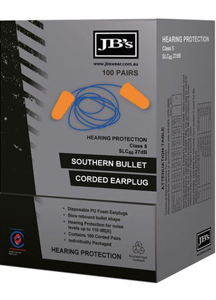 Southern Bullet Corded Earplug (100 Pair) (JB-8P060)