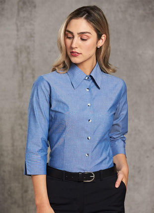 Womens Wrinkle Free Chambray Shirt 3/4 Sleeve (WS-BS04)