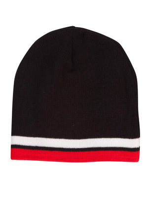 Knitted 100% Acrylic Contrast Stripes Beanie (WS-CH63)