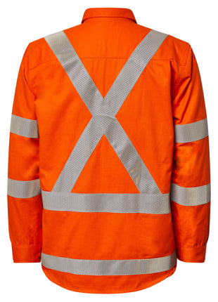 Mens Hi Vis HRC 2 Inherent Closed Front Shirt with Gusset Sleeves and Reflective Tape X Pattern (NC-FSV031A)