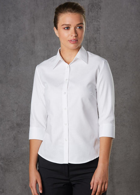 Womens Mini Herringbone 3/4 Sleeve Shirt (WS-M8113)