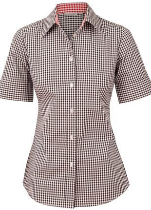 Womens Gingham Check Short Sleeve Shirt (WS-M8330S)