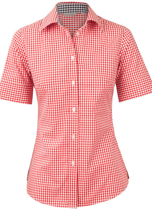 Womens Gingham Check Short Sleeve Shirt (WS-M8330S)