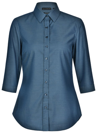 Womens Pin Dot Stretch 3/4 Sleeve Shirt (WS-M8400Q)