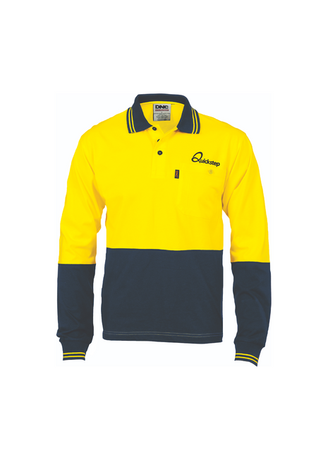 Quickstep Technologies Hi Vis Cool-Breeze Cotton Jersey Long Sleeve Polo Shirt with Under Arm Cotton Mesh (DN-3846)