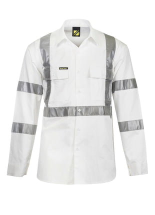 Mens Hi Vis Long Sleeve Cotton Drill Shirt with Reflective Tape X Pattern (NC-WS3222)