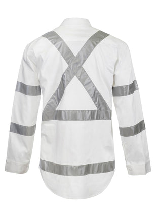 Mens Hi Vis Long Sleeve Cotton Drill Shirt with Reflective Tape X Pattern (NC-WS3222)