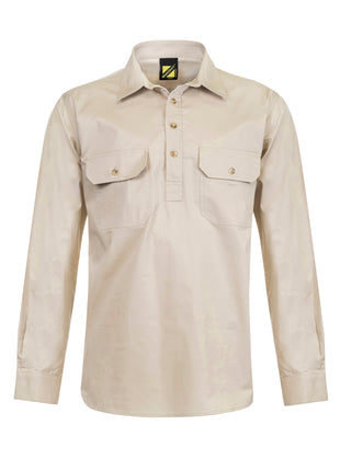 Mens Lightweight Long Sleeve Closed Front Cotton Drill Shirt (NC-WS3029)