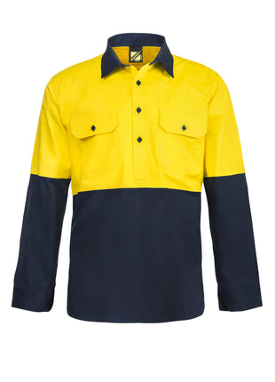 Mens HI Vis Closed Front Cotton Drill Shirt with Semi Gusset Sleeves (NC-WS4256)