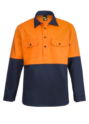 Mens Hi Vis Heavy Duty Hybrid Closed Front Cotton Drill Shirt with Gusset Sleeves (NC-WS4254)
