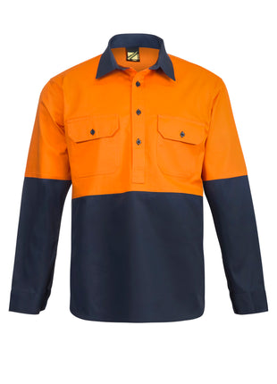 Mens HI Vis Closed Front Cotton Drill Shirt with Semi Gusset Sleeves (NC-WS4256)