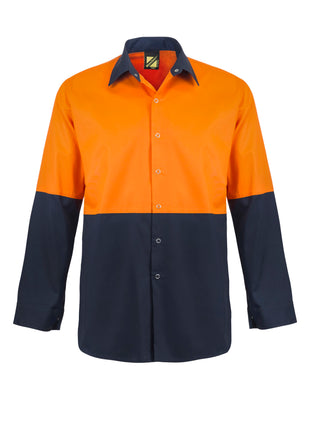 Mens Hi Vis Lightweight Long Sleeve Food Industry Vented Cotton Drill Shirt with Press Studs and Spare Pockets (NC-WS3045)