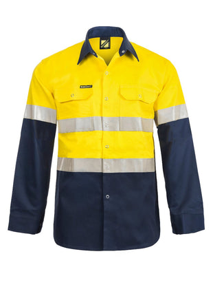 Mens Hi Vis Long Sleeve Cotton Drill Shirt with Press Studs and Reflective Tape (NC-WS3072)
