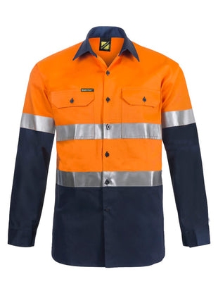 Mens Hi Vis Long Sleeve Cotton Drill Shirt with Reflective Tape (NC-WS3028)