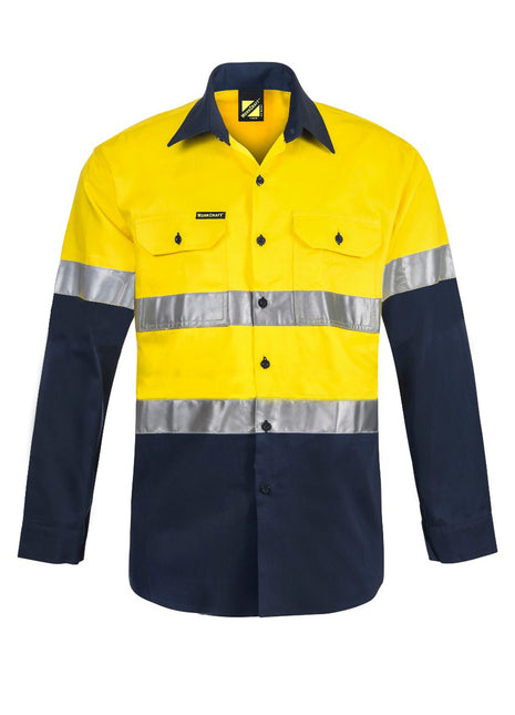 Mens Hi Vis Long Sleeve Cotton Drill Shirt with Reflective Tape (NC-WS3028)