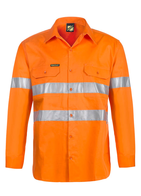 Hi Vis Lightweight Long Sleeve Vented Cotton Drill Shirt with Reflective Tape (NC-WS4131)