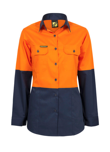 Womens Hi Vis Lightweight Long Sleeve Vented Cotton Drill Shirt (NC-WSL502)