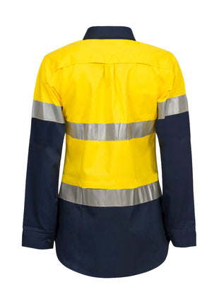 Womens Hi Vis Lightweight Long Sleeve Vented Cotton Drill Shirt with Reflective Tape (NC-WSL501)