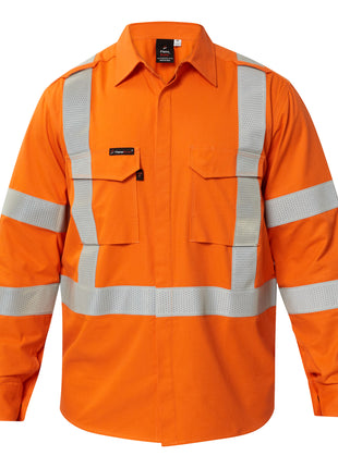 Mens Hi Vis HRC 2 Inherent Shirt with Gusset Sleeves and Reflective Tape X Pattern (NC-FSV028A)