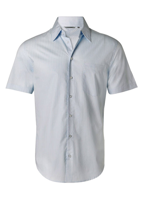 Mens Self Stripe Short Sleeve Shirt (WS-M7100S)