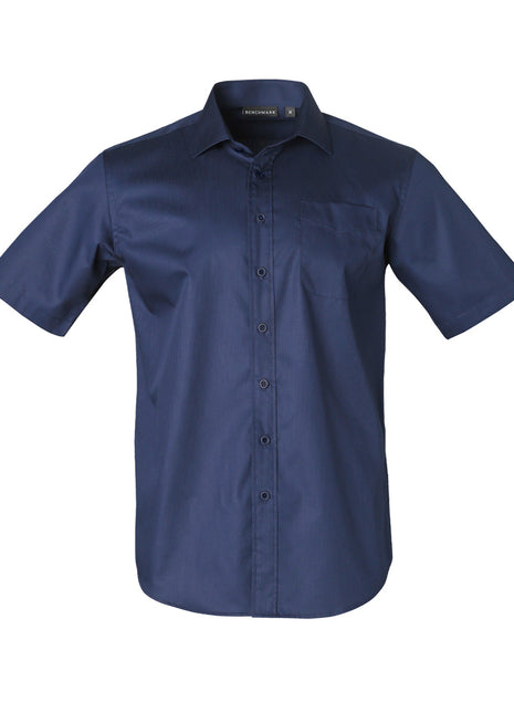 Mens Dobby Striped Taped Short Sleeve Shirt (WS-M7110S)