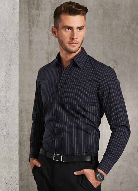 Mens Pin Stripe Long Sleeve Shirt (WS-M7222)
