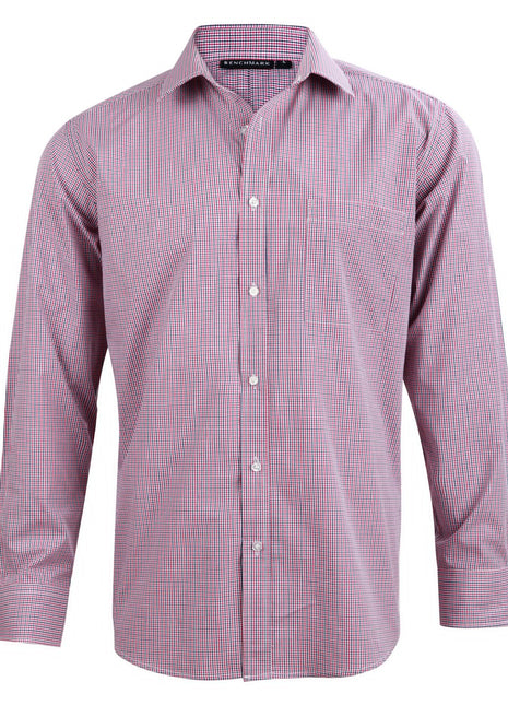 Mens Two Tone Mini Check Long Sleeve Shirt (WS-M7340L)