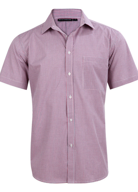 Mens Two Tone Mini Check Short Sleeve Shirt (WS-M7340S)
