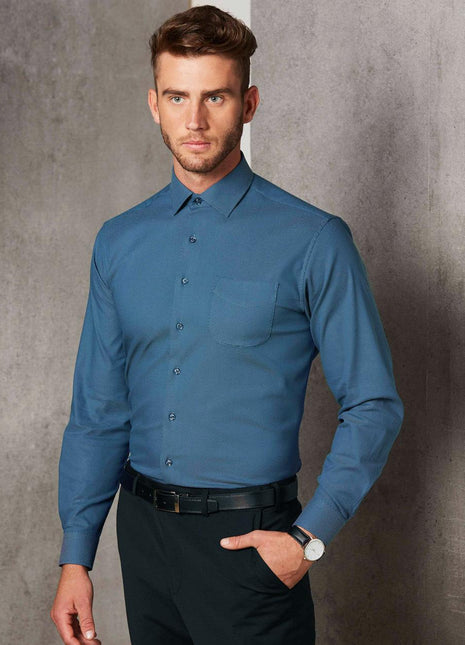Mens Pin Dot Stretch Long Sleeve Shirt (WS-M7400L)
