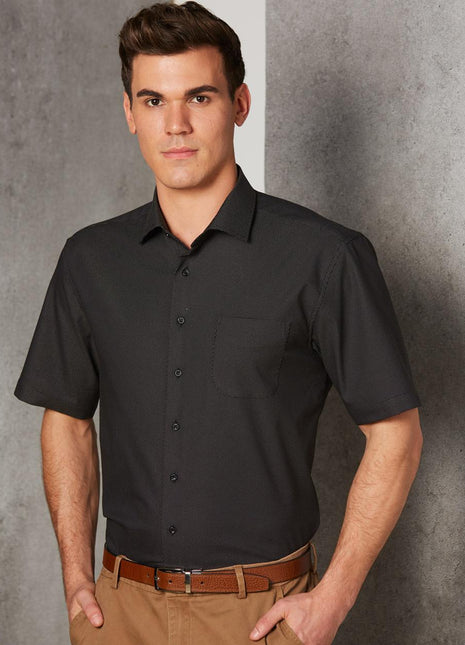 Mens Pin Dot Stretch Short Sleeve Shirt (WS-M7400S)