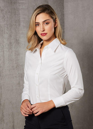 Womens Self Stripe Long Sleeve Shirt (WS-M8100L)