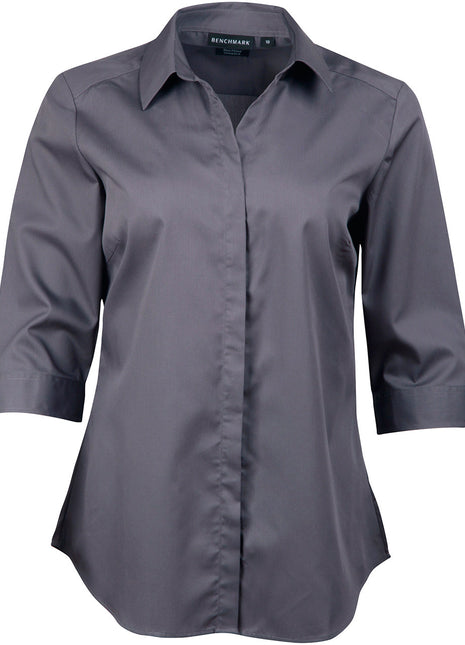 Womens Dobby Striped Taped 3/4 Sleeve Shirt (WS-M8110Q)