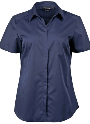 Womens Dobby Striped Taped Short Sleeve Shirt (WS-M8110S)