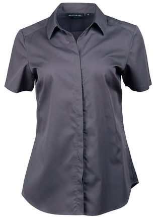 Womens Dobby Striped Taped Short Sleeve Shirt (WS-M8110S)
