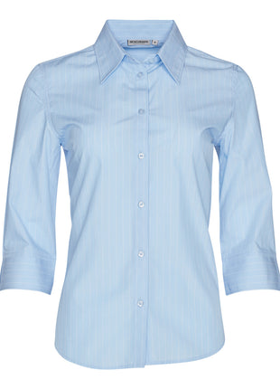 Womens Pin Stripe 3/4 Sleeve Shirt (WS-M8223)