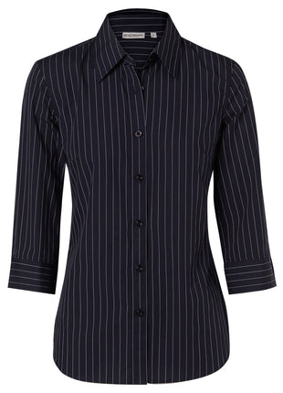 Womens Pin Stripe 3/4 Sleeve Shirt (WS-M8223)