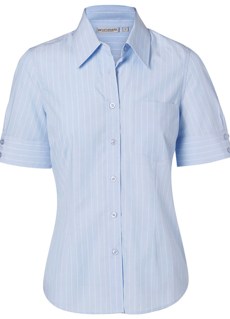 Womens Pin Stripe Short Sleeve Shirt (WS-M8224)