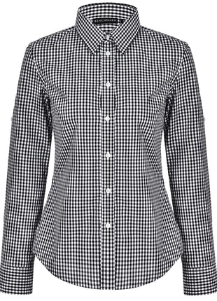 Womens Gingham Check Roll-Up Long Sleeve Shirt (WS-M8300L)
