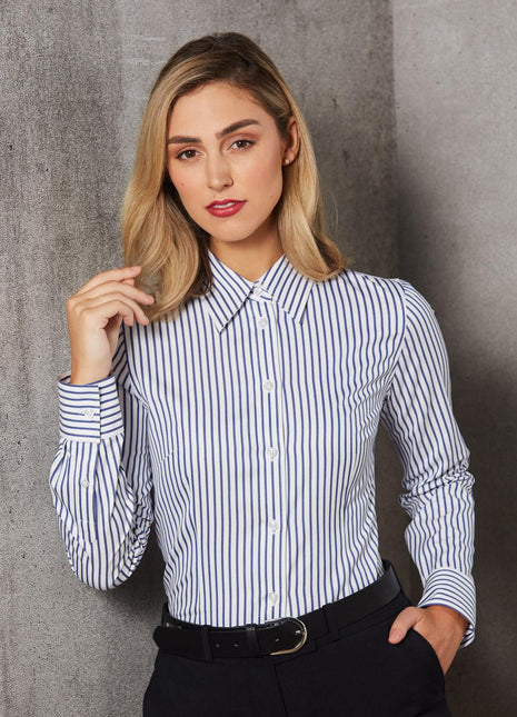Womens Sateen Stripe Long Sleeve Shirt (WS-M8310L)