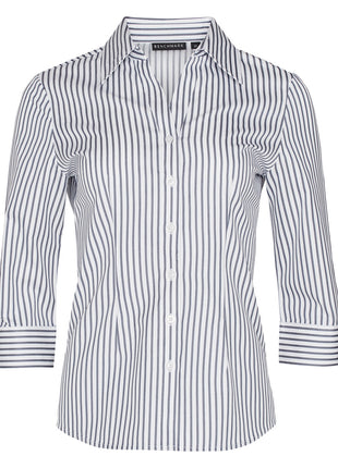 Womens Sateen Stripe 3/4 Sleeve Shirt (WS-M8310Q)