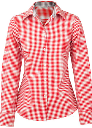 Womens Gingham Check Roll-Up Long Sleeve Shirt (WS-M8330L)
