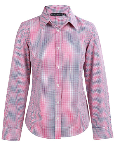 Womens Two Tone Mini Check Long Sleeve Shirt (WS-M8340L)