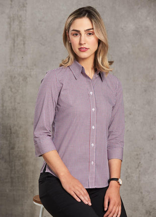 Womens Two Tone Mini Check 3/4 Sleeve Shirt (WS-M8340Q)