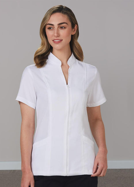 Womens Full Zip Front Short Sleeve Tunic (WS-M8636S)