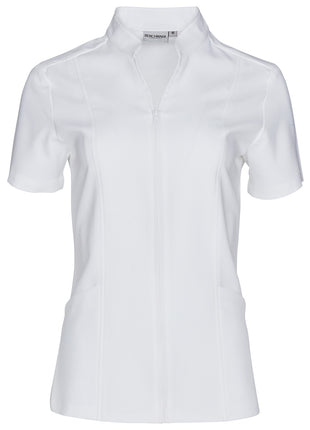 Womens Full Zip Front Short Sleeve Tunic (WS-M8636S)