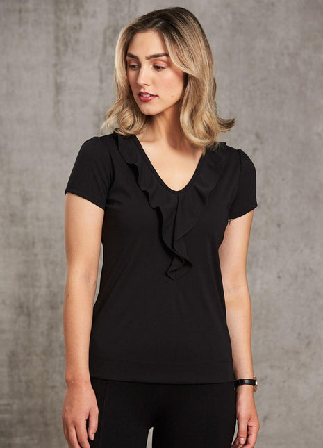 Womens Ruffle Front Blouse (WS-M8820)