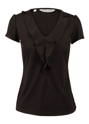 Womens Ruffle Front Blouse (WS-M8820)