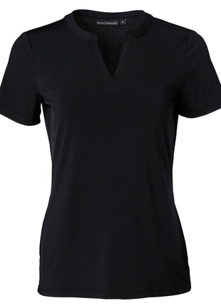 Womens V-Neck With Tab Short Sleeve Knit Top (WS-M8840)