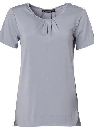 Womens Round Neck With Pleats Short Sleeve Knit Top (WS-M8850)